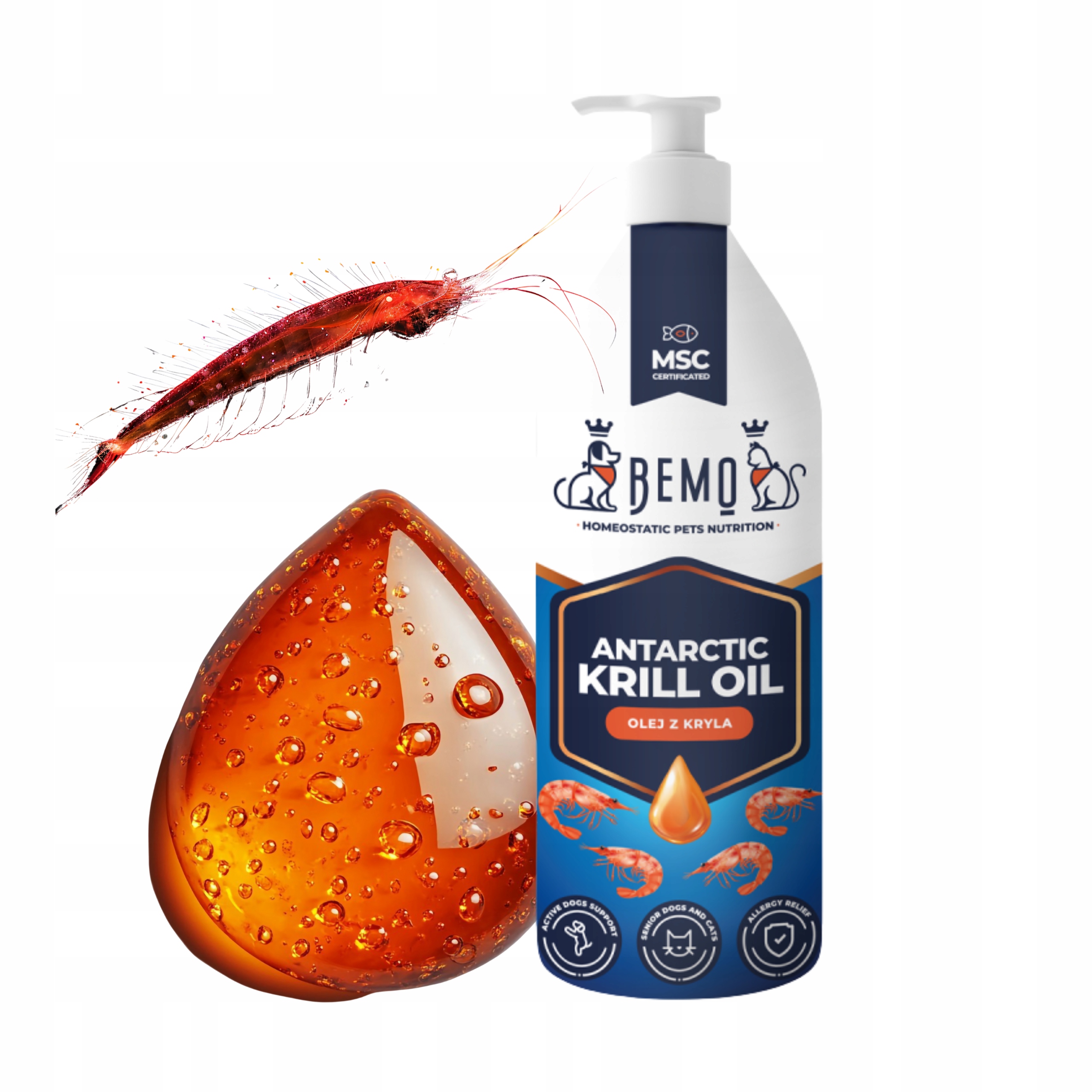 Olej z kryla antarktycznego Bemo Krill 400 ml dla psa kota sierść i stawy
