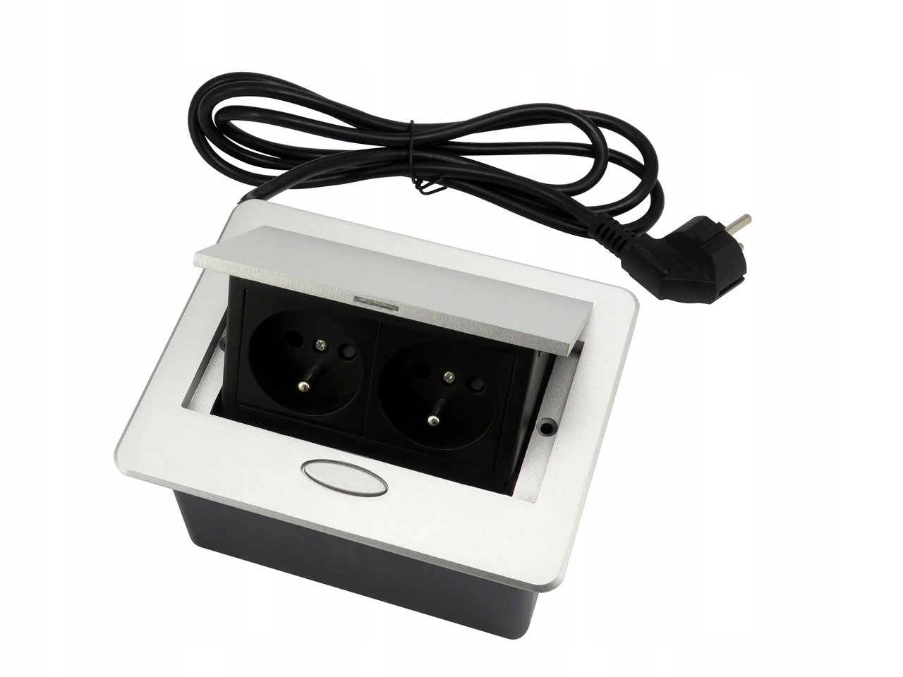 Otevírací Zásuvka Zapuštěná Do Desky Stříbrná Malá 2 x 230V 2200W