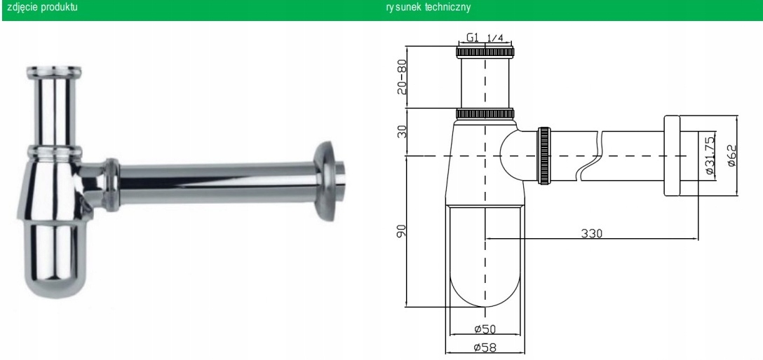 syfon umywalkowy ozdobny chrom butelkowy Axus Marka Akces