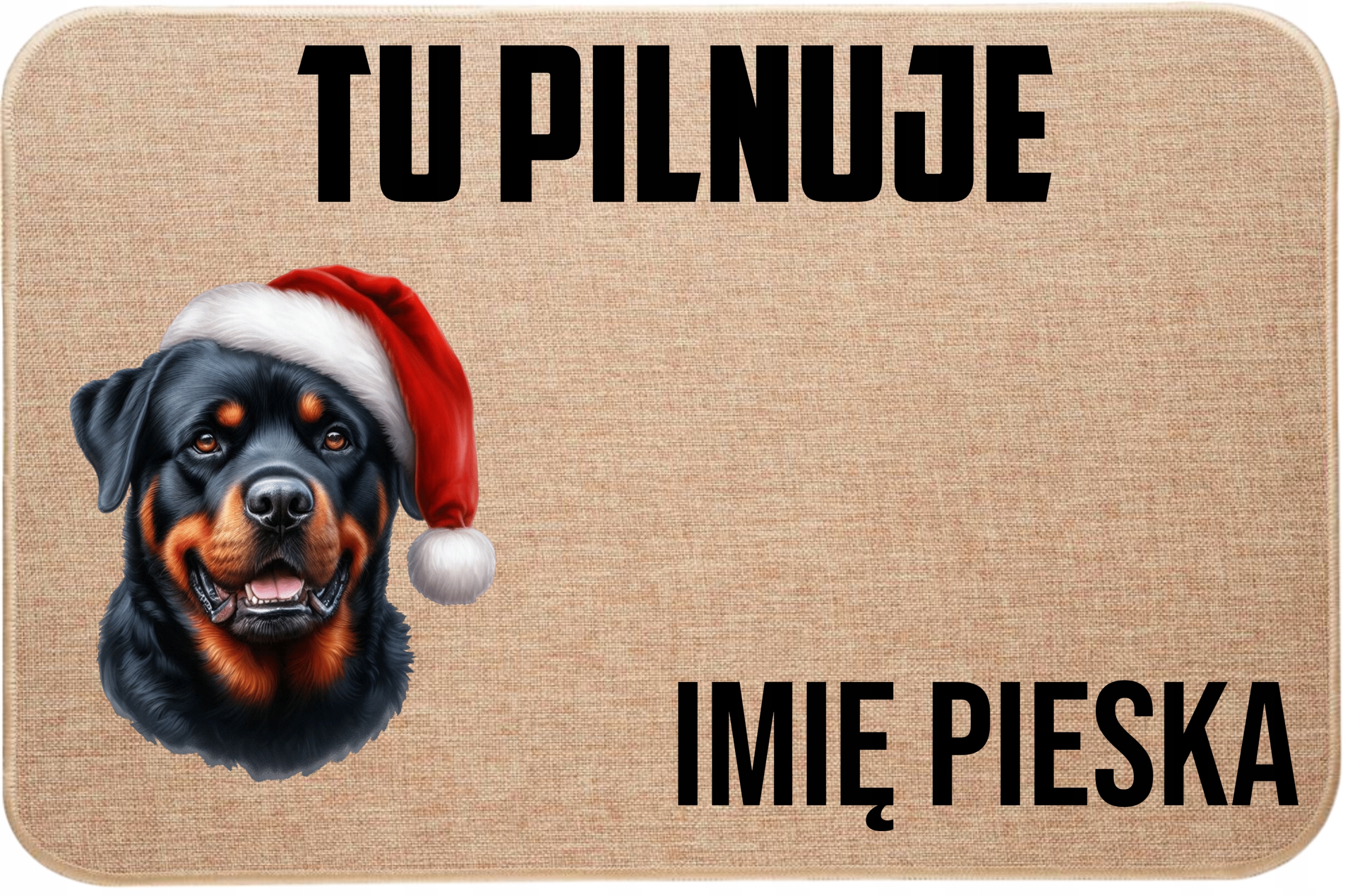 Lněná Vánoční Vstupní Stěračka Tu Hlídá Jméno Rottweiler