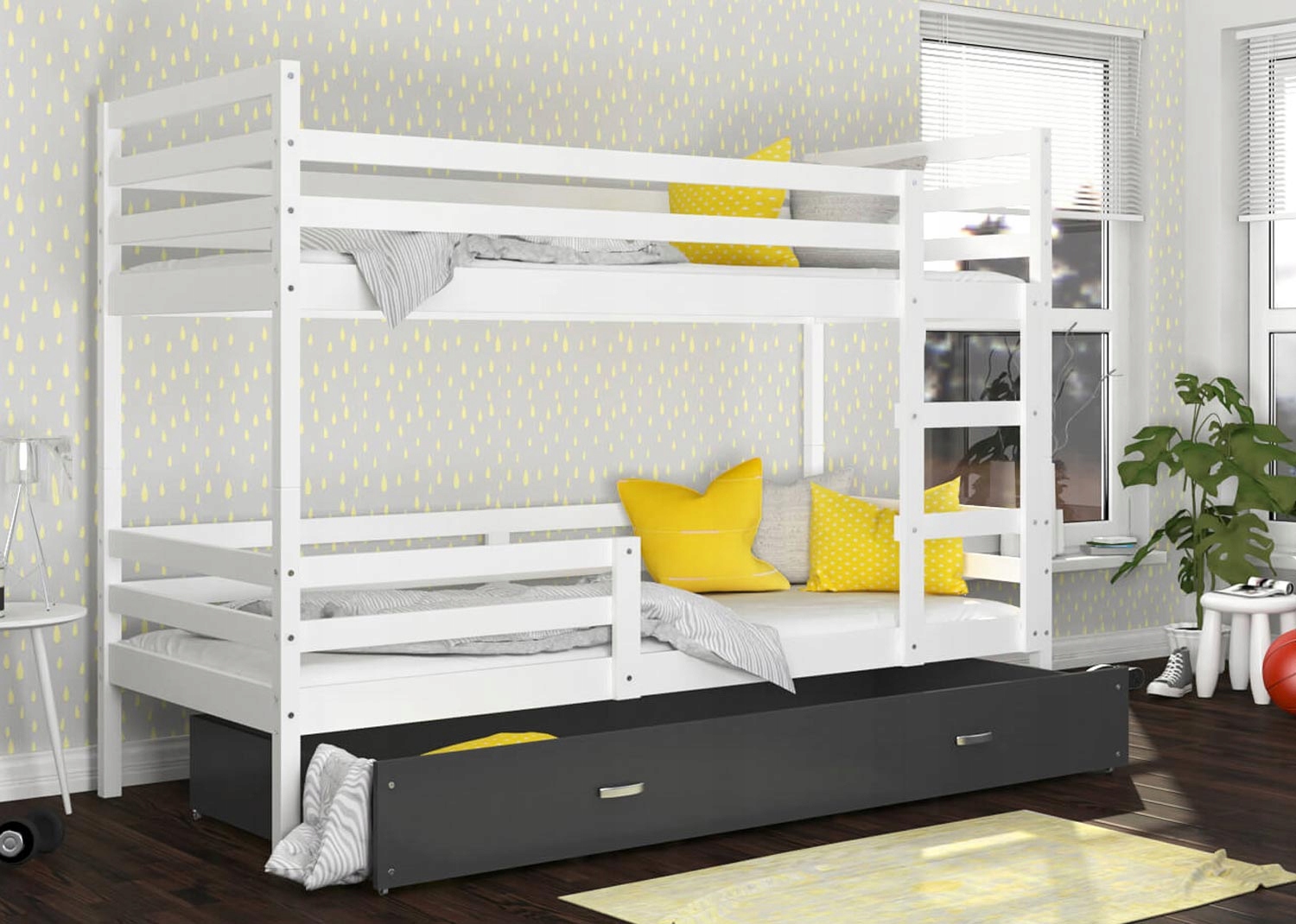 Piętrowe Łóżko z Szufladą 90x200 Białe Sosnowe Długość (cm) 200 cm