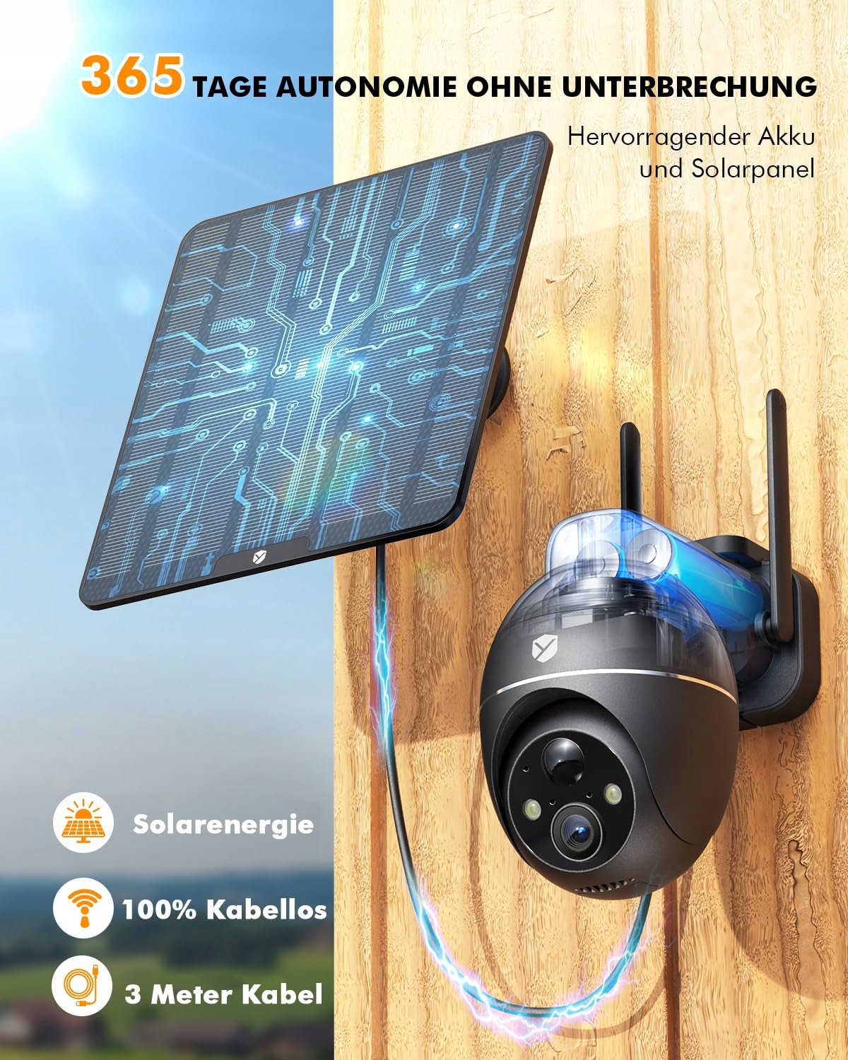 YESKANO Kamera Zewnętrzna 4G LTE z SIM i Solarnym Panelem 360° 2K 3MP — miniatura 6