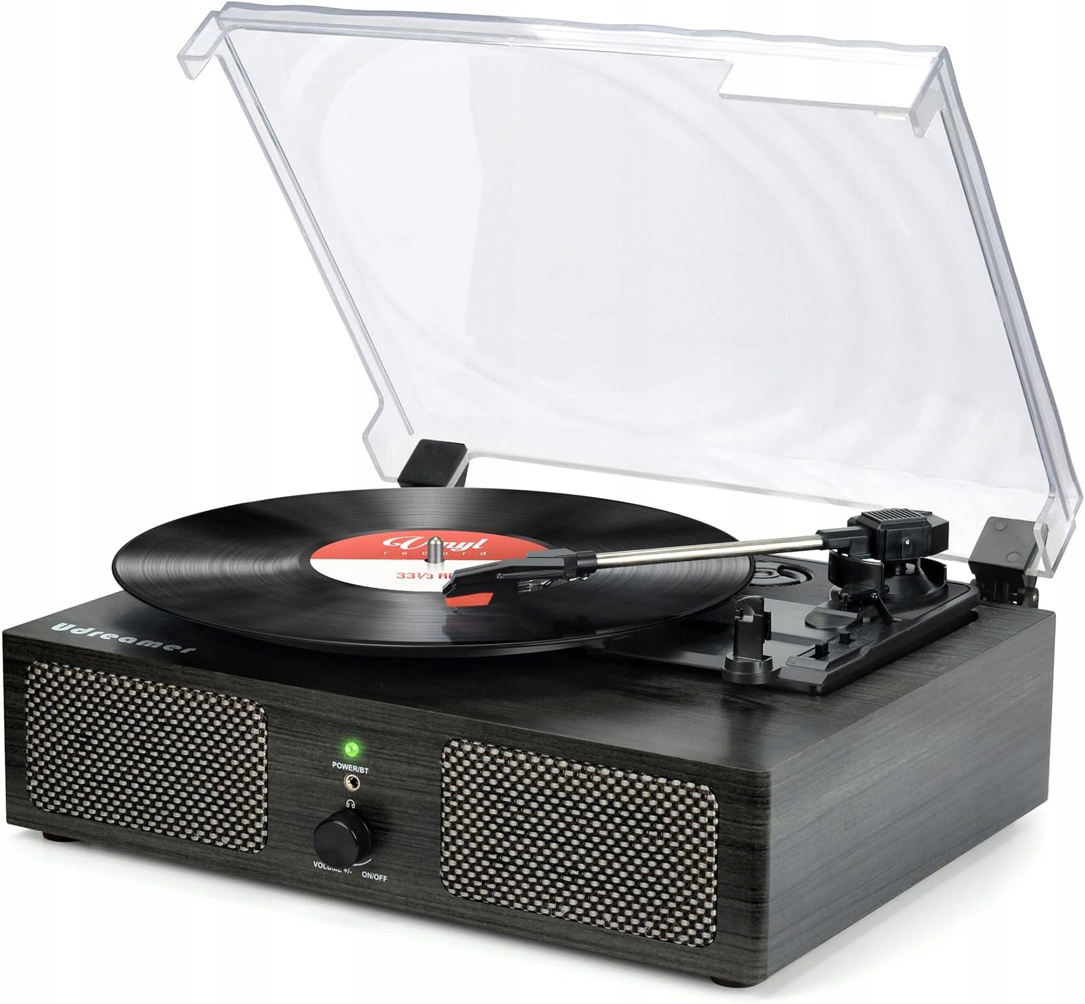 Gramofon Vintage Bluetooth 3W Do Domu Drewno Czarny Odtwarzacz Winyli