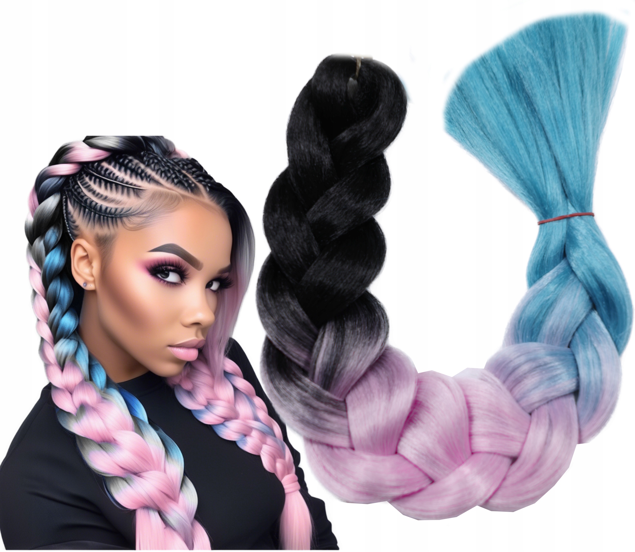 Włosy Syntetyczne Warkoczyki OMBRE PROSTE AS3-6 DOCZEPIANE 3 KOLOROWE