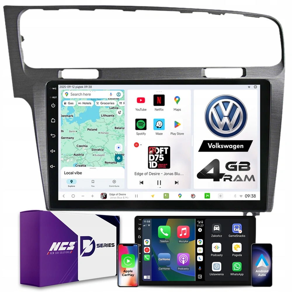 Rádio Navigace Ncs D10 Volkswagen Golf VII 2012-2020 Android 4GB Lte 10″