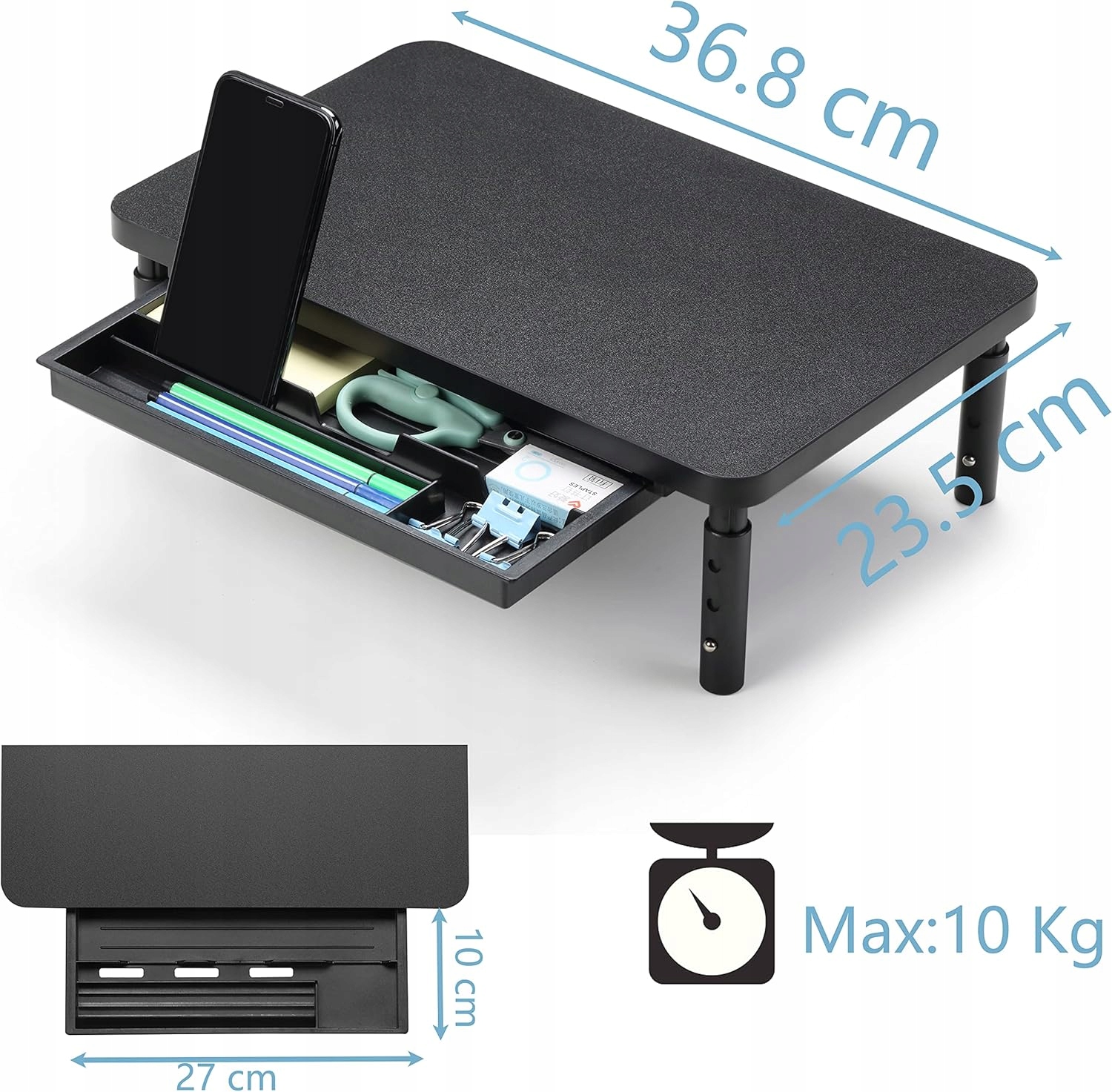 ETHU ERGONOMICZNY STOJAK PODSTAWKA POD MONITOR Z REGULOWANĄ WYSOKOŚCIĄ — miniatura 9