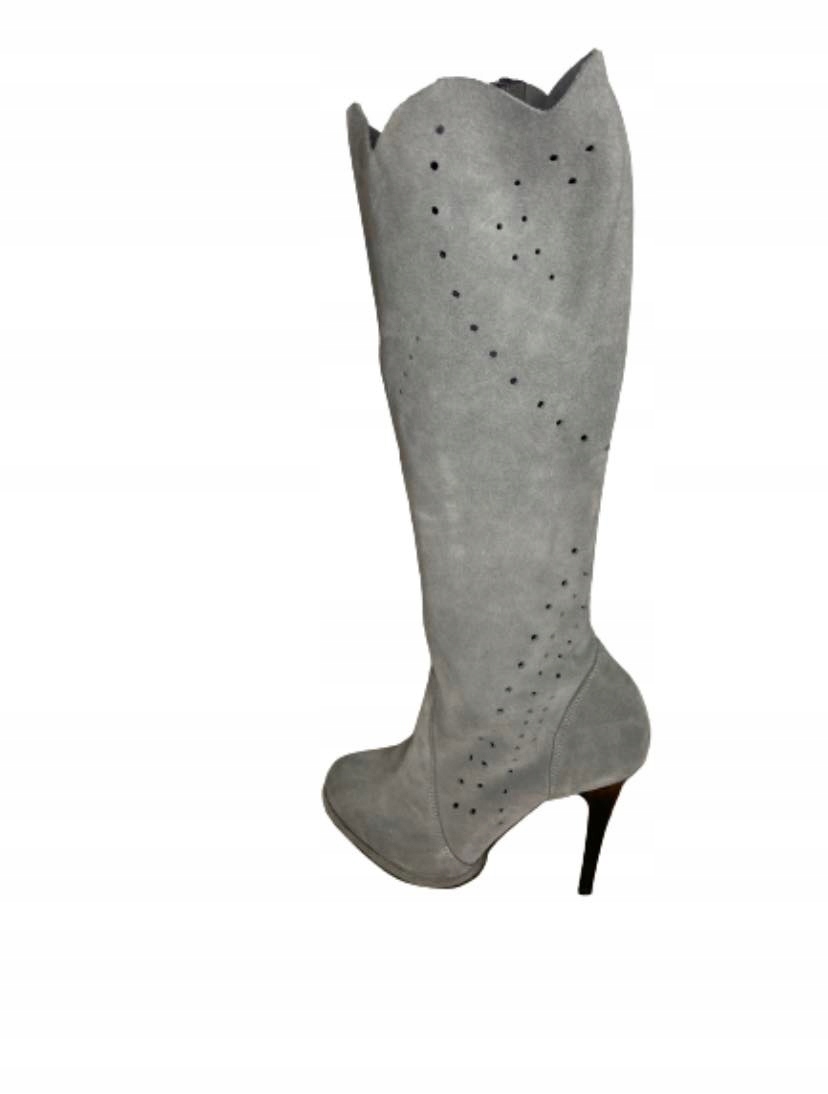 KOZAKI SKÓRZANE ZAMSZOWE AŻUROWE SKÓRA SZARE 37