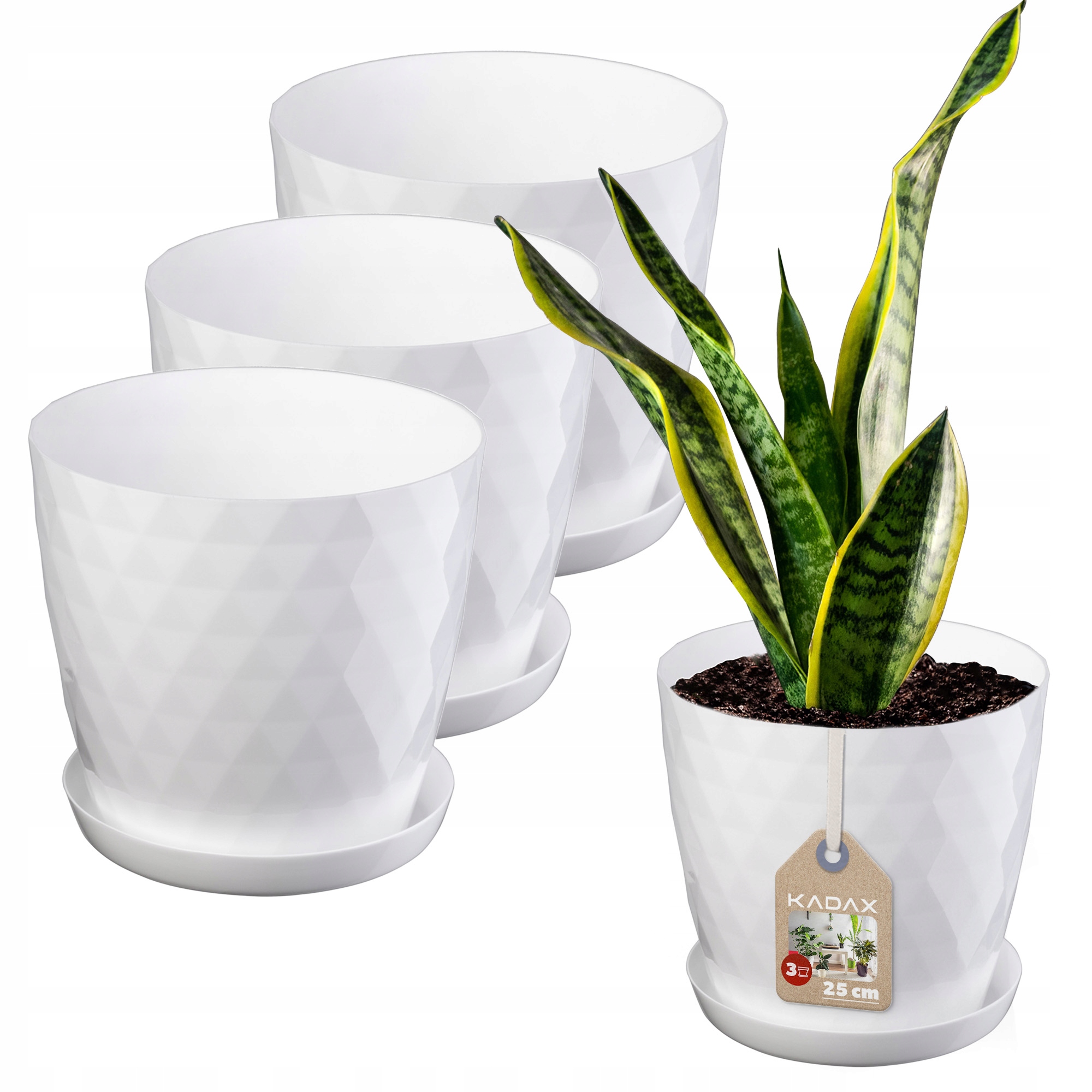 

Kadax 3x Doniczka 25cm Osłonka Podstawka Biała