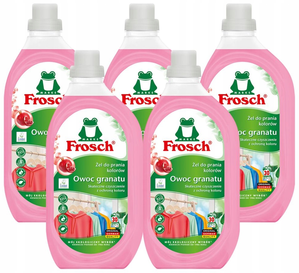 5 x Frosch Granátové jablko Gel na praní oblečení Tekutý koncentrát Výkonný 1,5 l