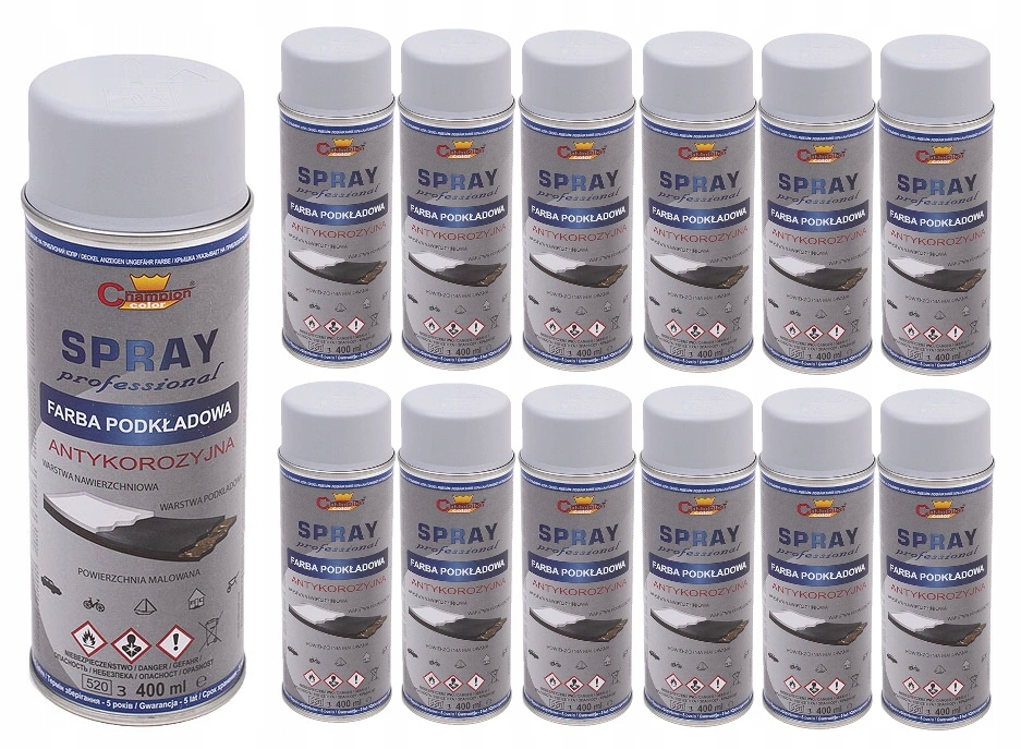 Spray Farba Podkład Antykorozyjny Szary Ral 7040 Champion 400ML 12 Szt.