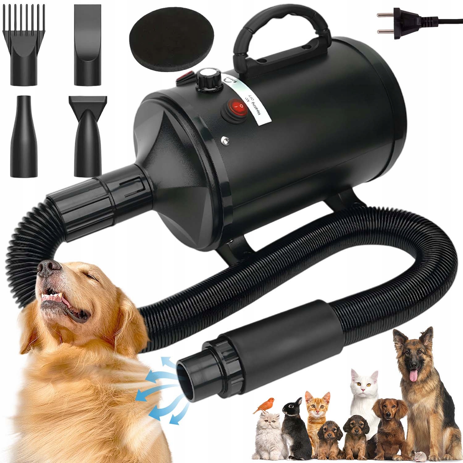 Mocna Suszarka Psa 2800W Profesjonalna Dmuchawa Szybkie Suszenie Sierści