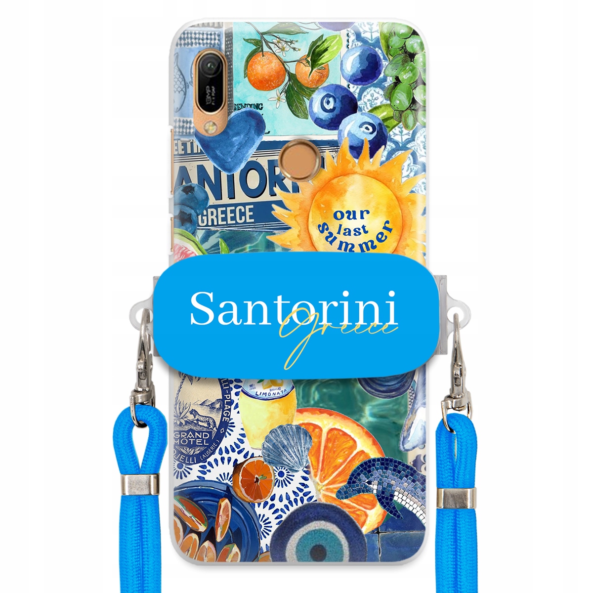 Puzdro pre Huawei Y6s Modré Crossbody vodítko držiak Santorini Sea Vibes