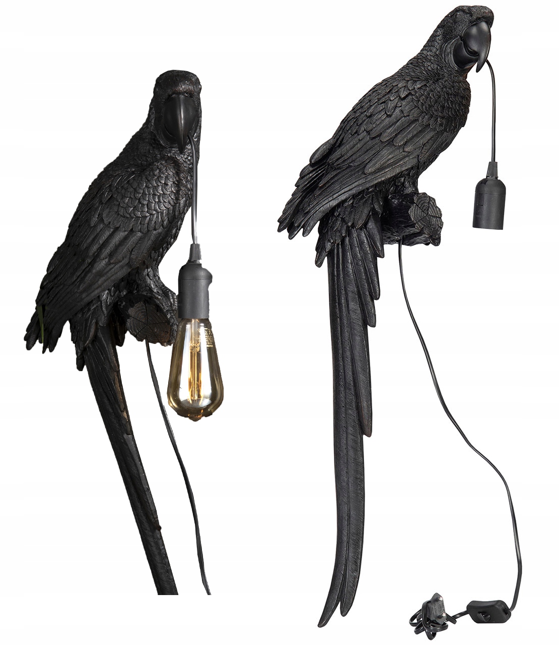 Lampa Kinkiet Czarny Na Ścianę Papuga łazienkowy do salonu wewnętrzny 75cm