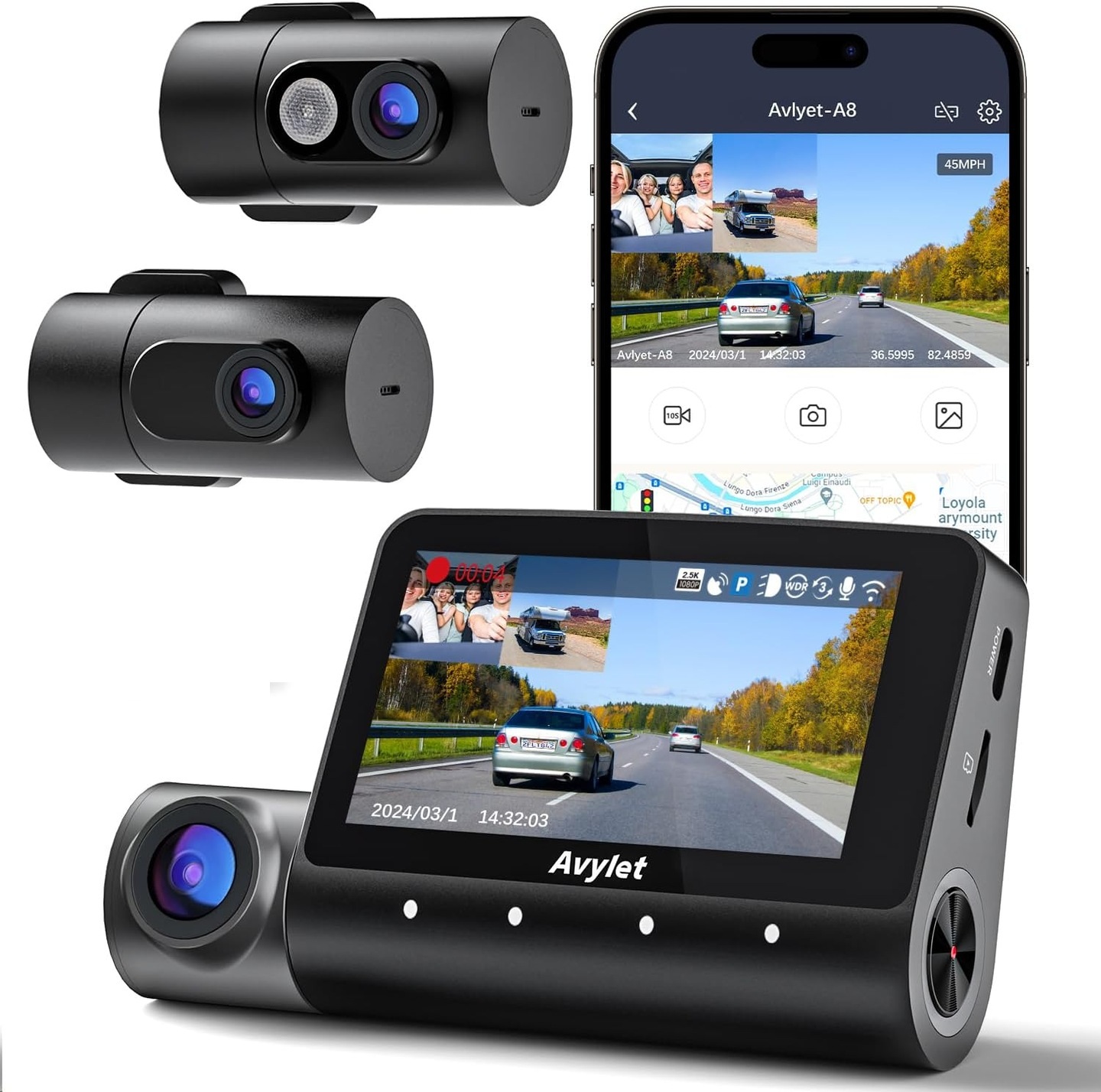 Autokamera 5K 3-KANÁLOVÁ Gps S Wi-fi 4K+1080P+1080P Avylet A8
