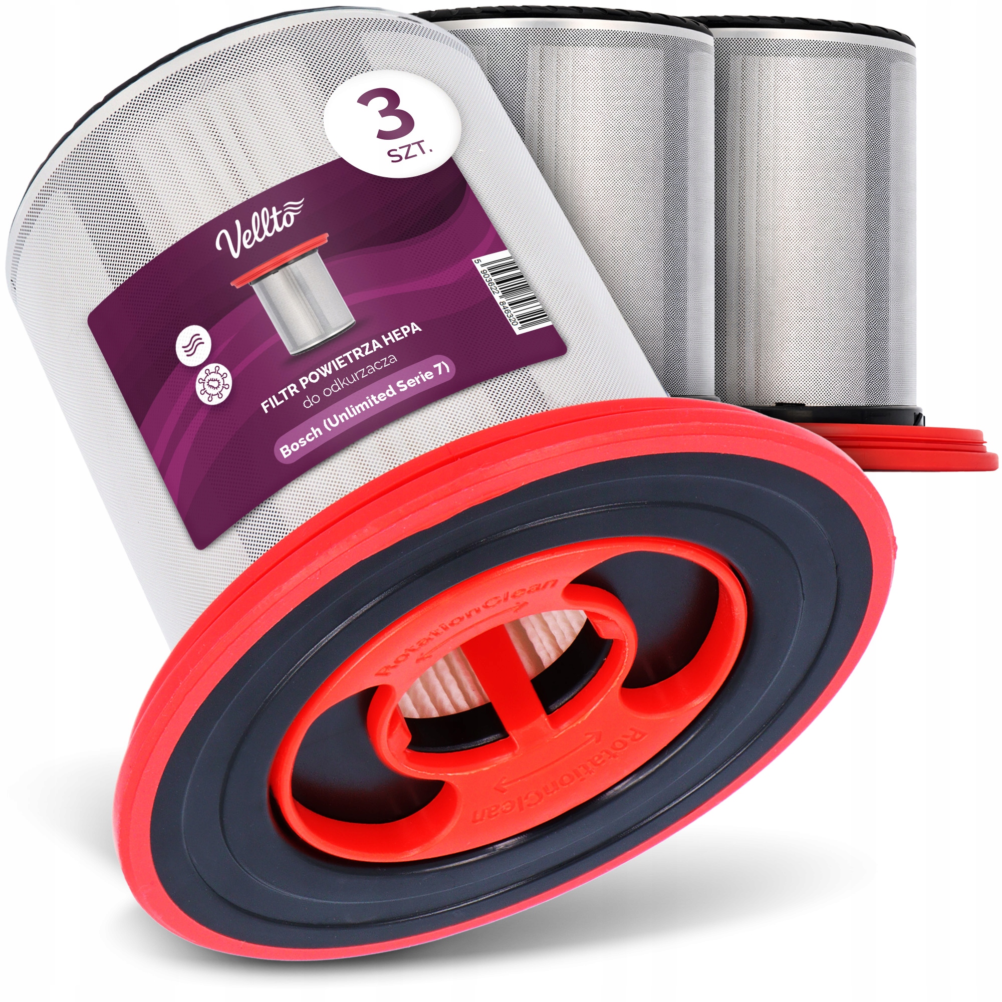 3x Vzduchový Filtr pro vysavač Bosch Unlimited Serie 7 BBS711 BCS712 Em-v