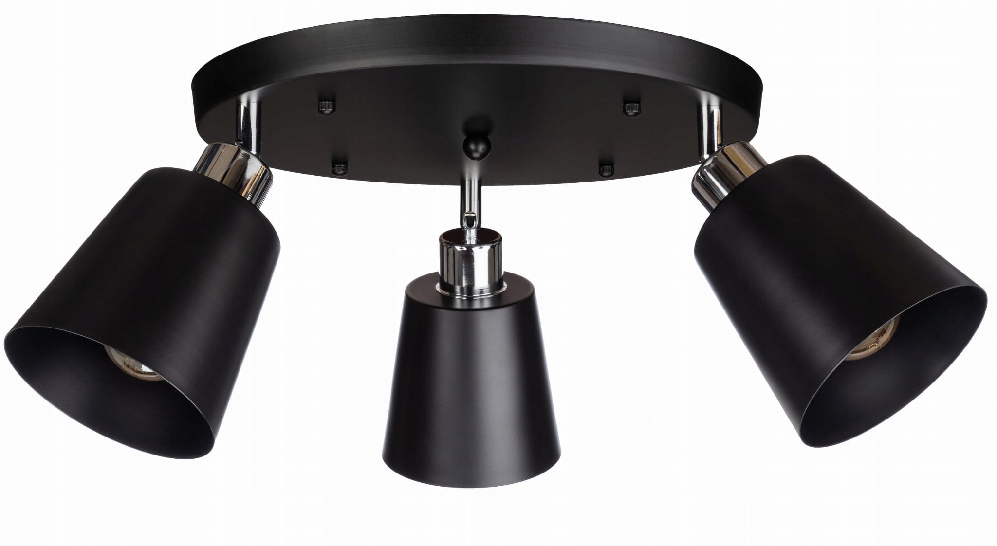Lampa sufitowa czarny plafon potrójny mały stożek