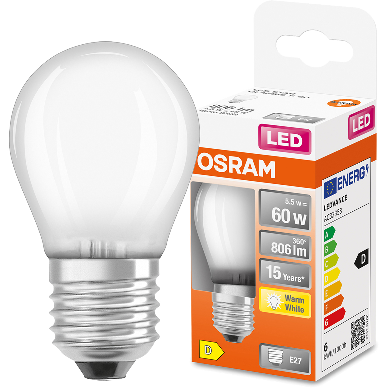 

Żarówka Led Mała Kulka E27 5,5W 60W 2700K Osram