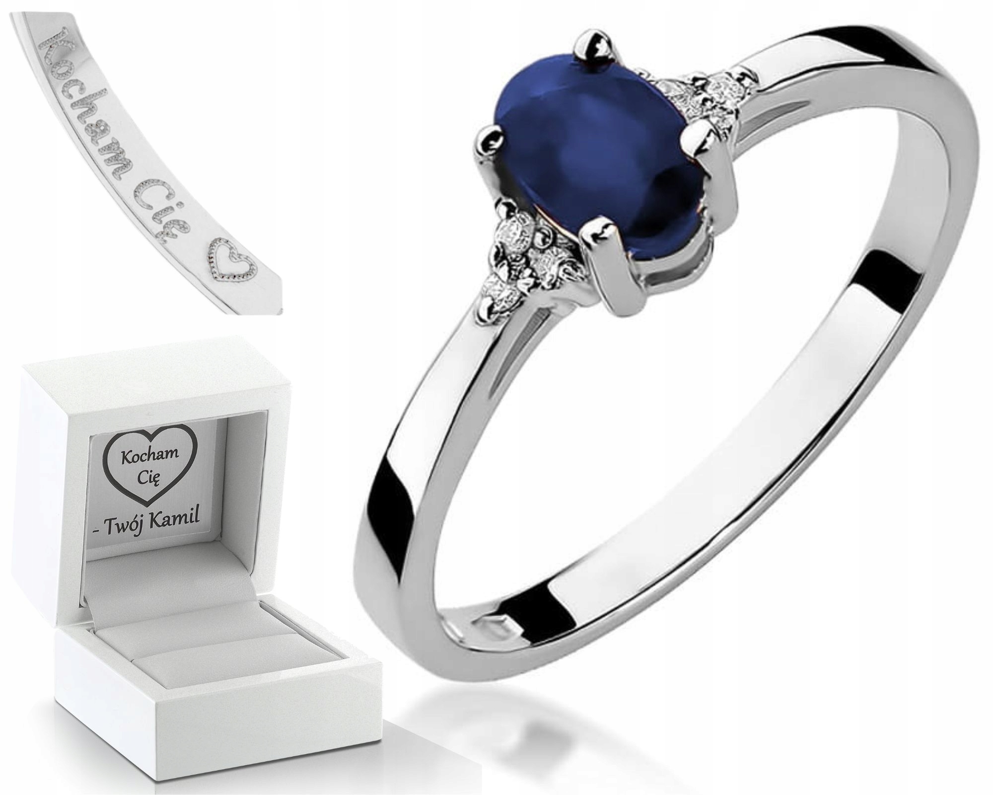 Prstýnek Se Safírem A Diamanty Gravírování Bonus