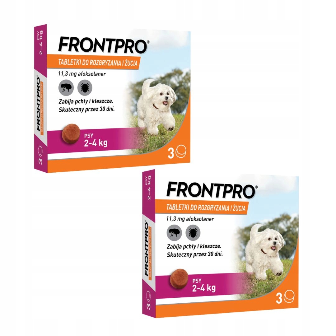 Frontpro tabletki 2x3 sztuki na Kleszcze Pchły dla Psa 2-4 kg