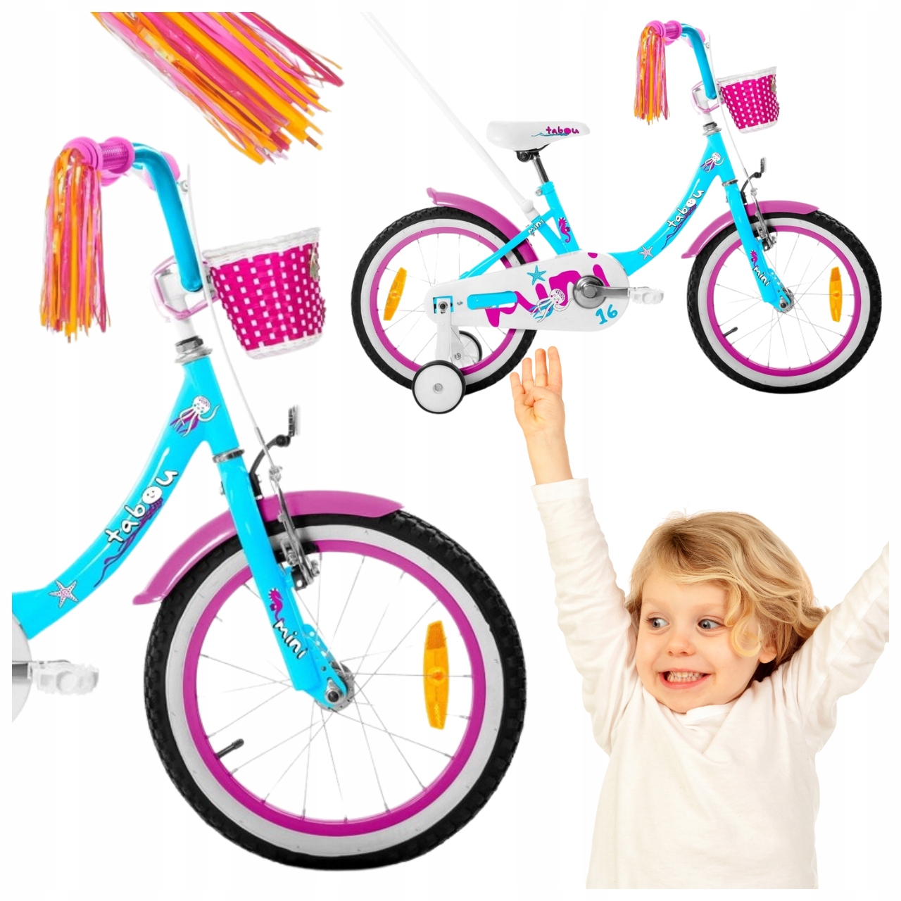 ROWER DZIECIĘCY TABOU ROWEREK MINI 14 CALI NIEBIESKI LEKKI DLA DZIEWCZYNKI