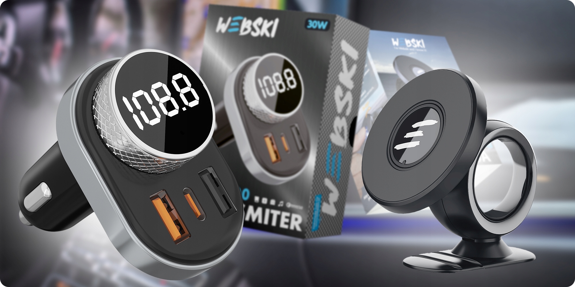 TRANSMITER FM BLUETOOTH ŁADOWARKA QC+UCHWYT MAGNES Stan opakowania oryginalne