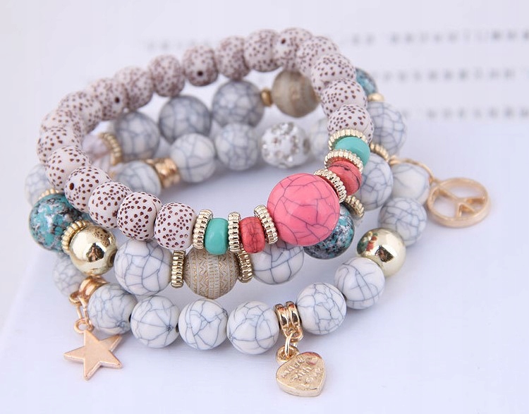 Zestaw 3 Bransoletek Złota Szara Kolorowa Charms Materiał Inny