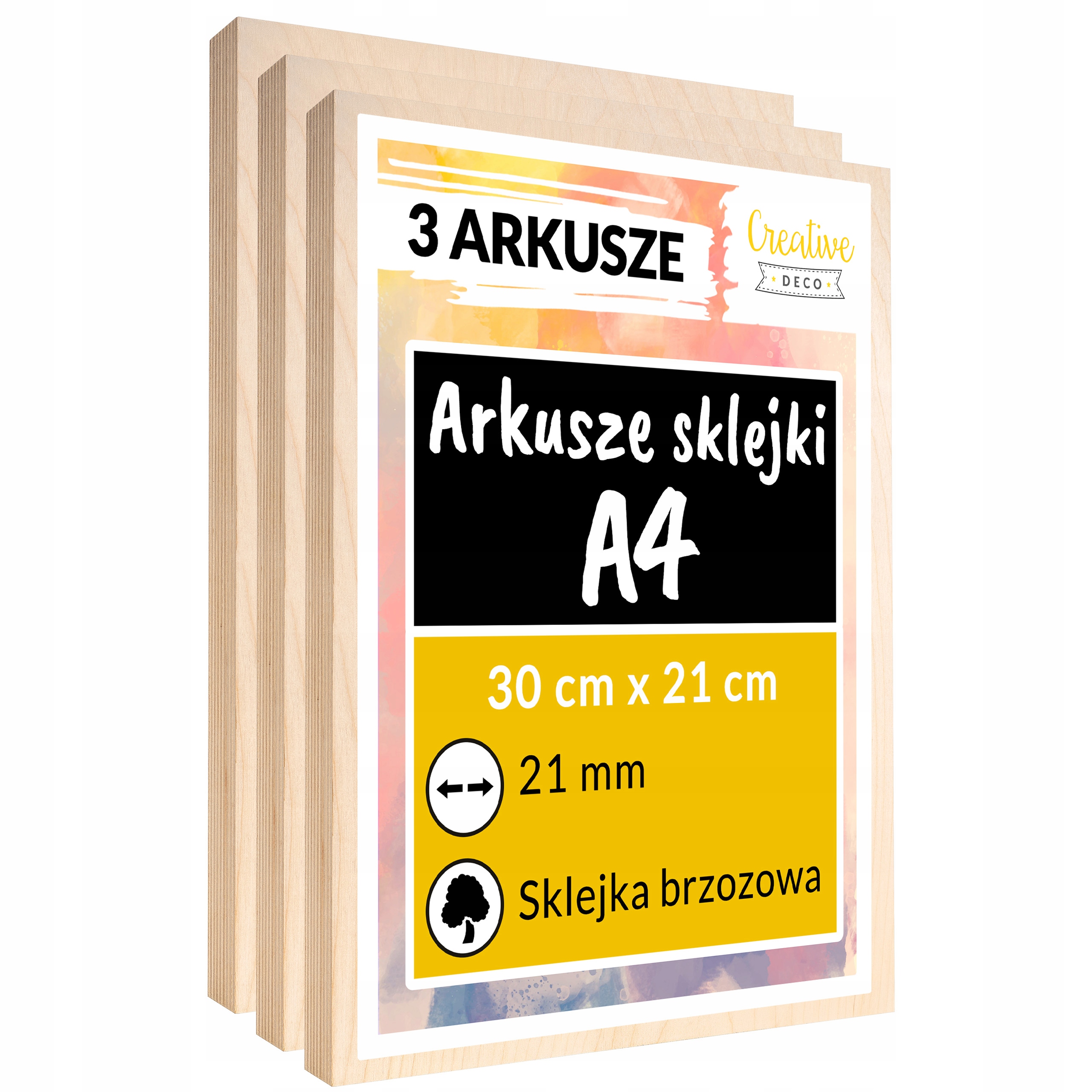 Deska překližka pro laserové řezání gravírování dekorací 21mm A4 x 3 kusy