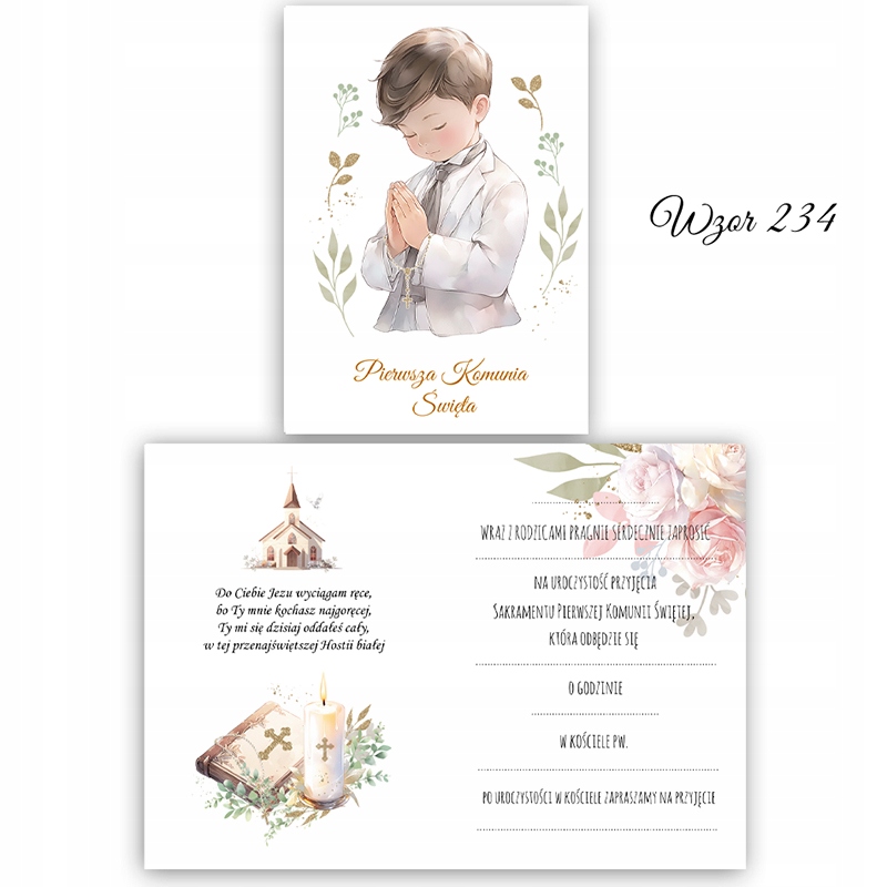 ZAPROSZENIA NA PIERWSZĄ KOMUNIĘ ŚWIĘTA KOPERTA DLA CHŁOPCA 234 EAN (GTIN) 5906196408130