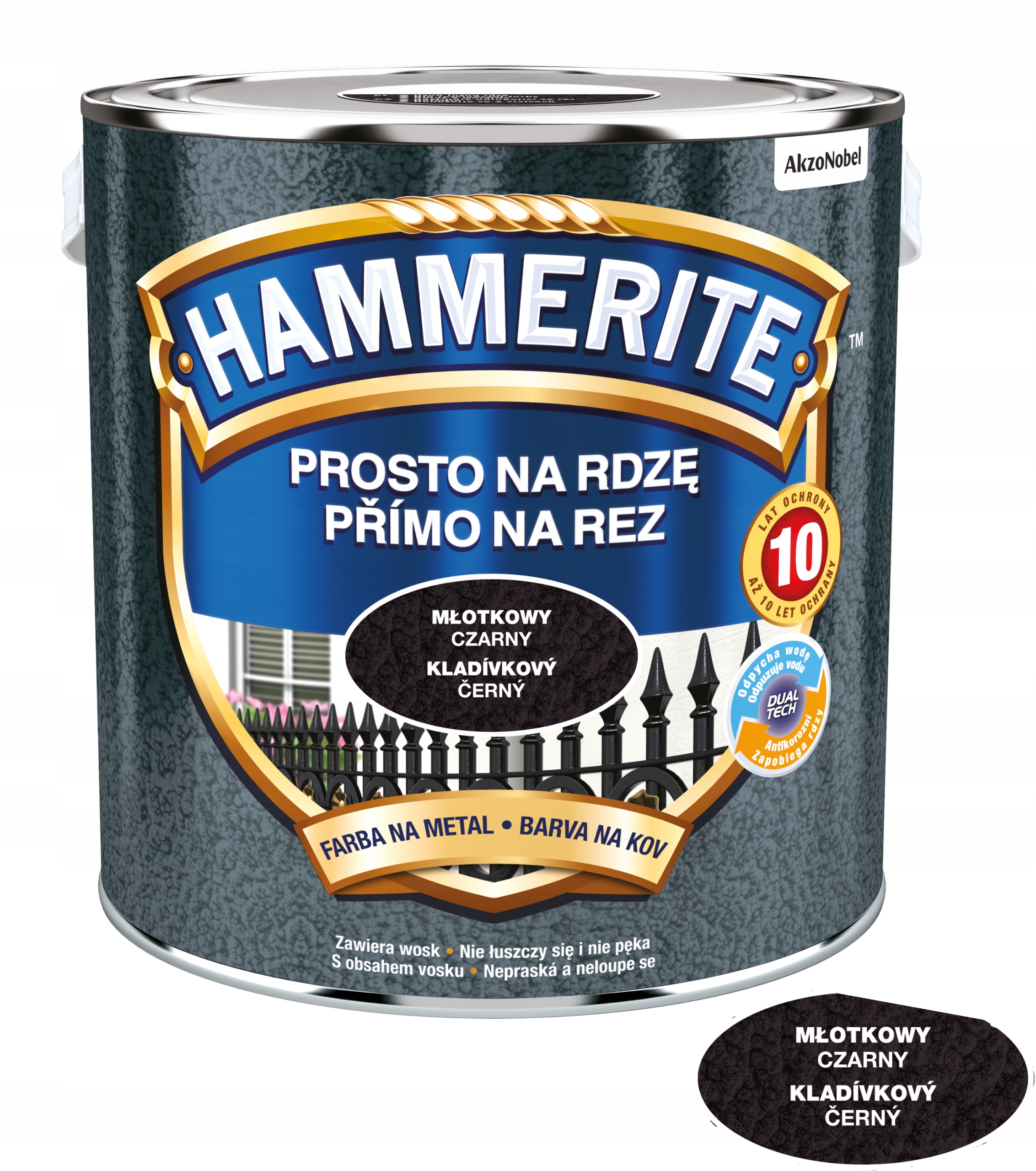 Farba do metalu Hammerite Prosto Na Rdzę Młotkowy Czarny 2,5l