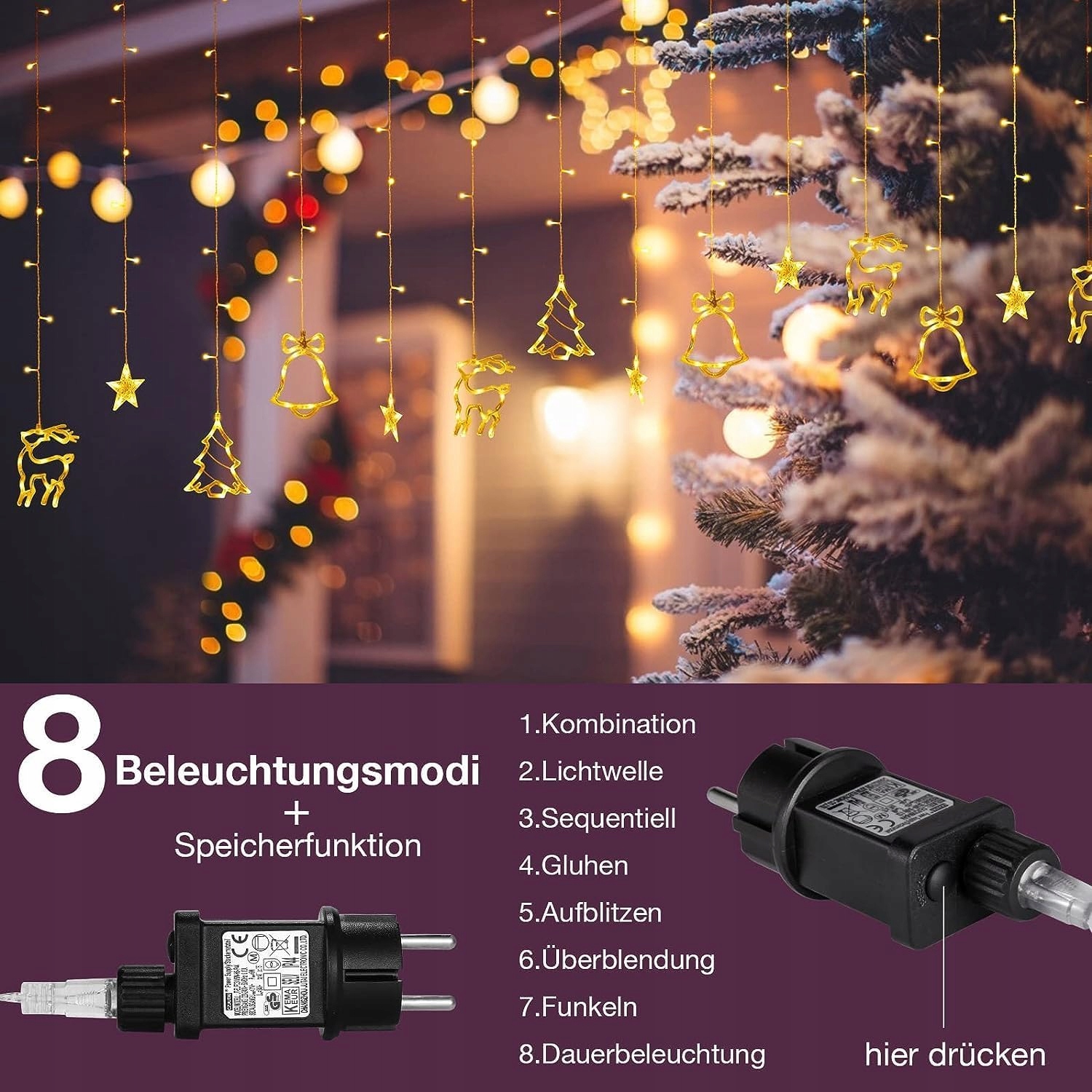 ELEUTH KURTYNA ŚIWĄTECZNA ZASŁONA ŚWIETLNA 138 ŚWIATEŁEK LED 8 TRYBÓW — miniatura 5
