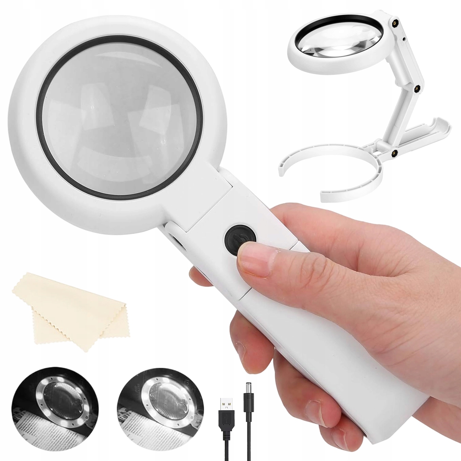 DUŻA SKŁADANA RĘCZNA STOJĄCA LUPA LED USB SZKŁO POWIĘKSZAJĄCE 5X 11X