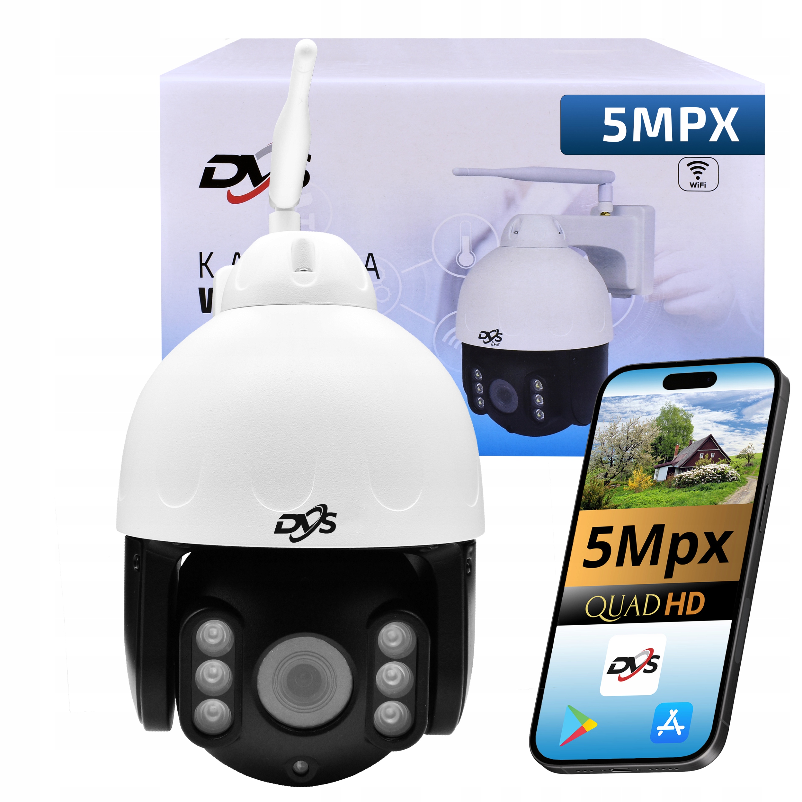 Venkovní Bezdrátová Wifi Kamera Otočná Ip 5Mpx Monitorovací Dvs Led Ir