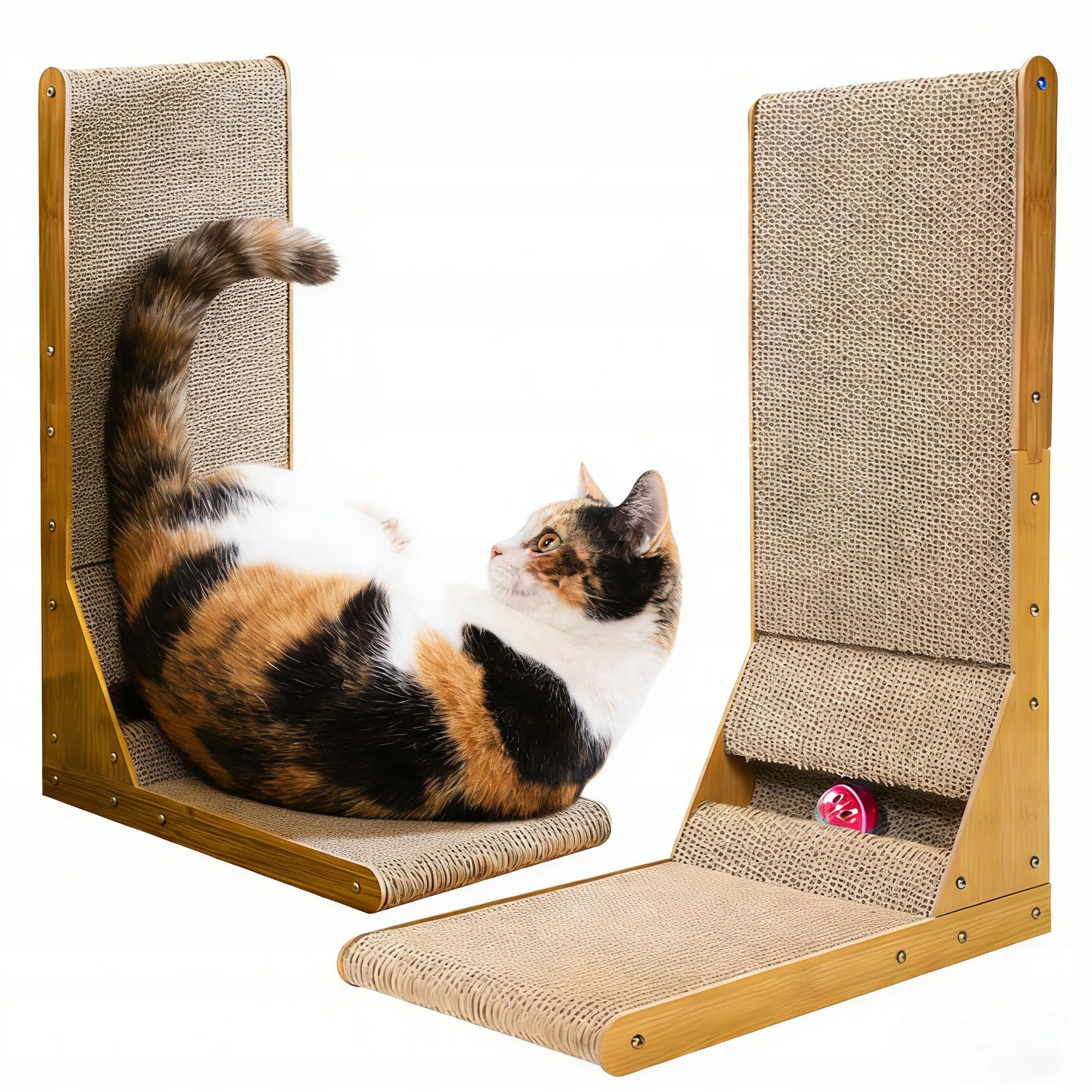 Levně Škrabadlo Pro Kočky Oboustranné škrábání ve tvaru L 60 cm rohové s míčkem 2v1 Pevné