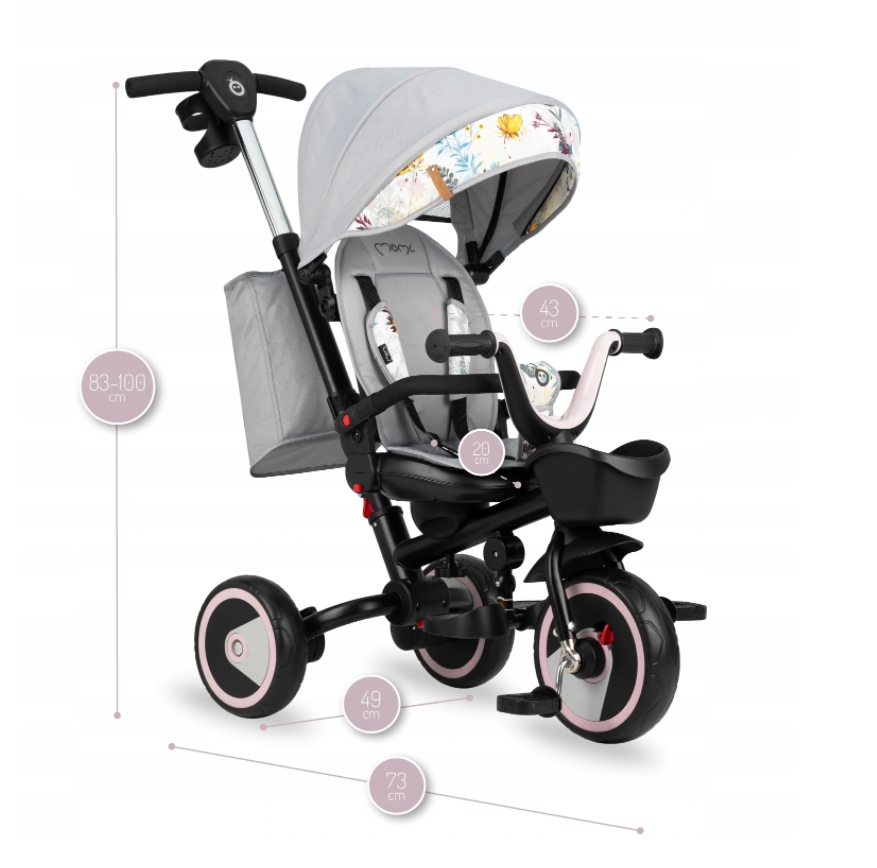 ROWEREK TRÓJKOŁOWY 5w1 MoMi INVIDIA OBROTOWY 360° AKCESORIA KOSZ TORBA Maksymalna waga dziecka 30 kg