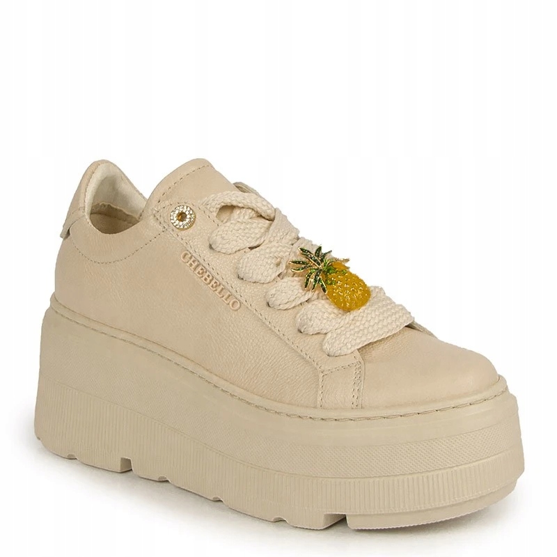 CheBello 4674 Béžové Kožené Tenisky S Ozdobou 36