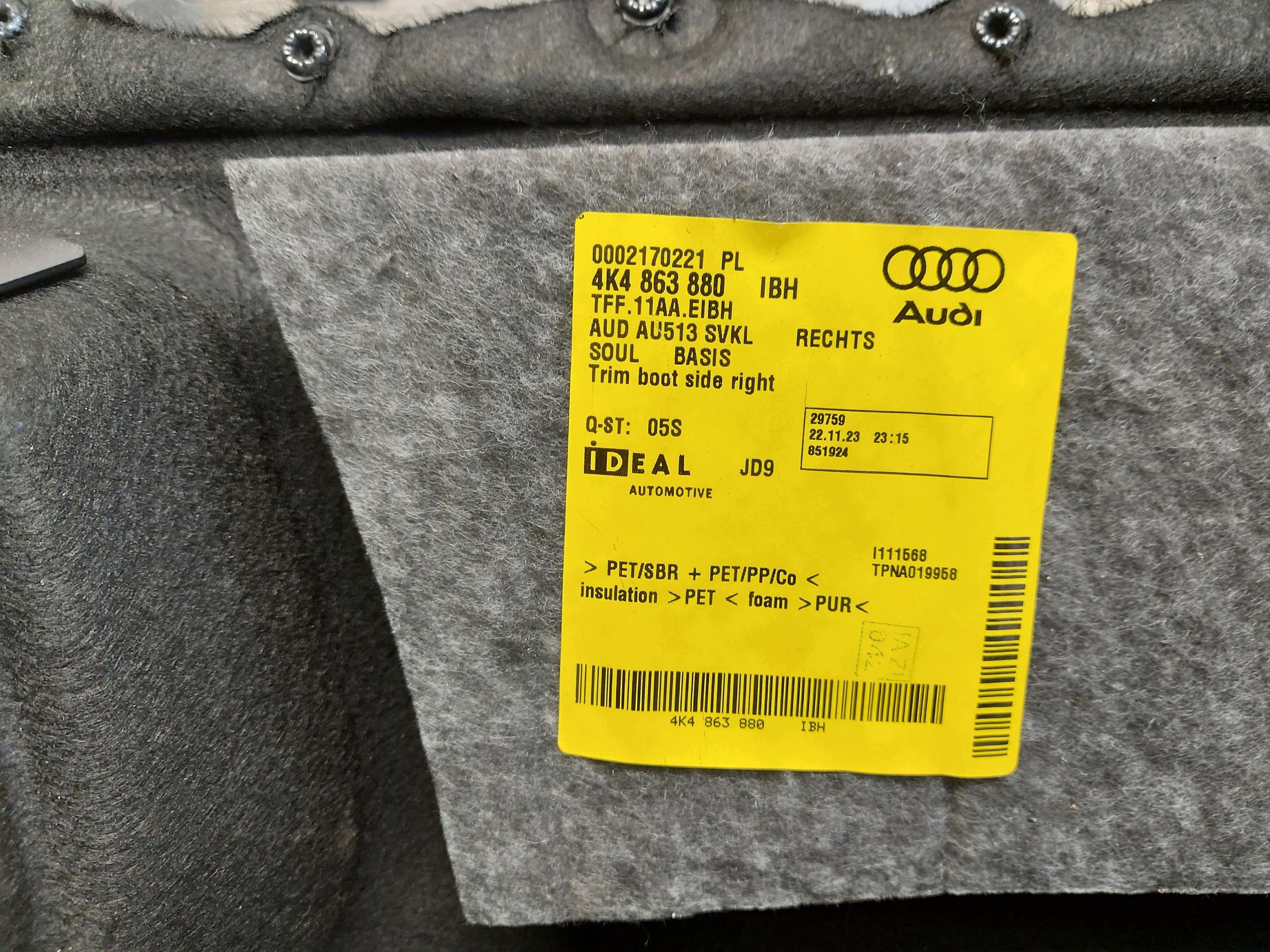 Audi Q8 E-TRON SportBack side upholstery boot right rear part 4k4863880