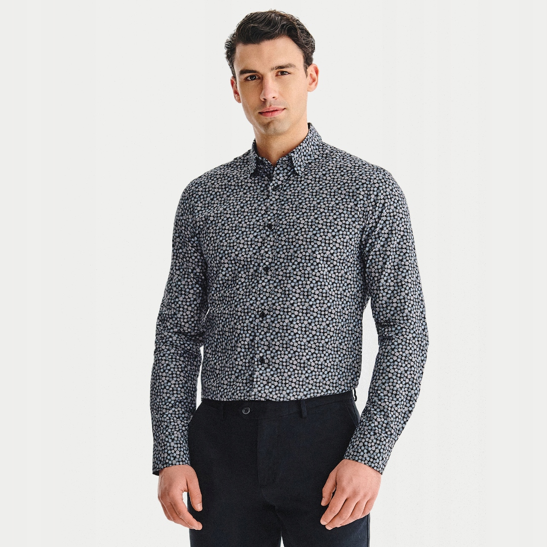 Černá pánská košile s jemným květinovým vzorem Pako Lorente vel XXL