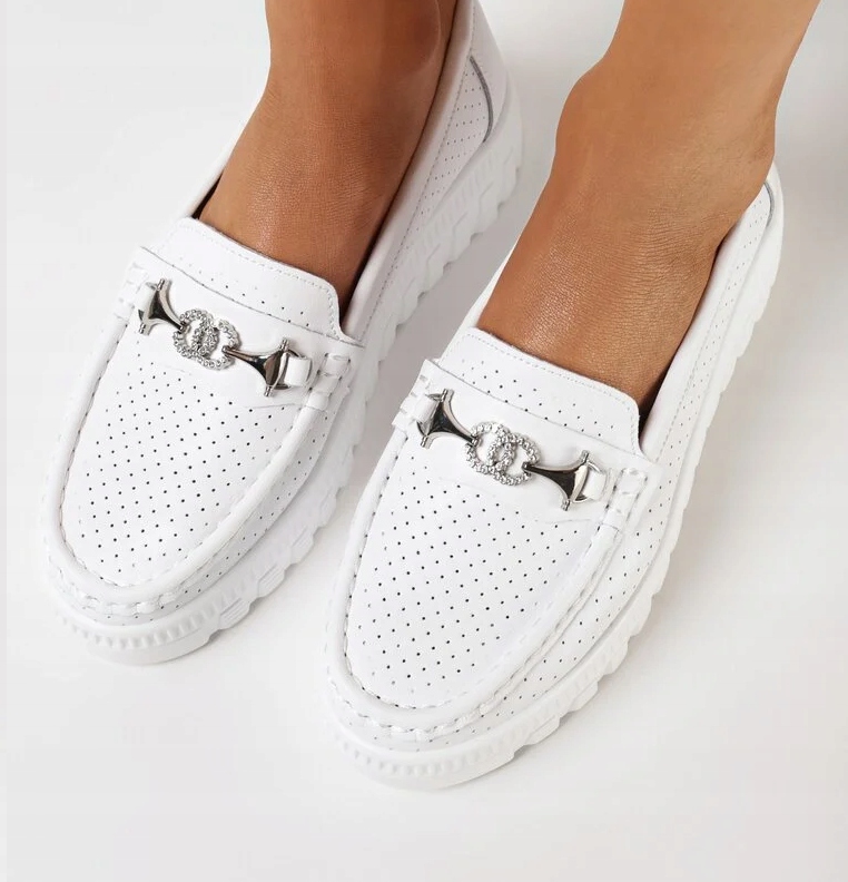 BIAŁE SKÓRZANE MOKASYNY NA PLATFORMIE ZE SKÓRY Rail r 39 Marka Goodin