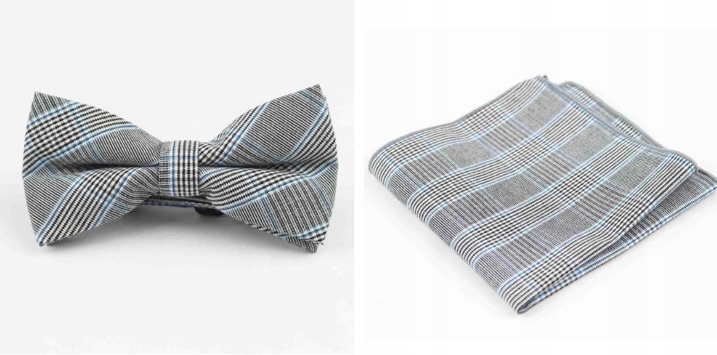 

Mucha męska i Poszetka szara w niebieską kratkę