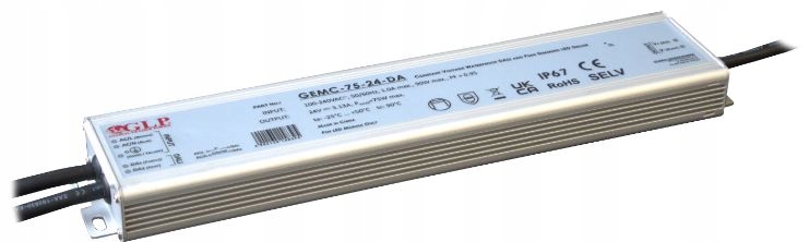 GEMC-75-24-DA: Glp Led napájecí zdroj 24V/3.13A 75W CV DALI2 Push Dimming, tenký kovový