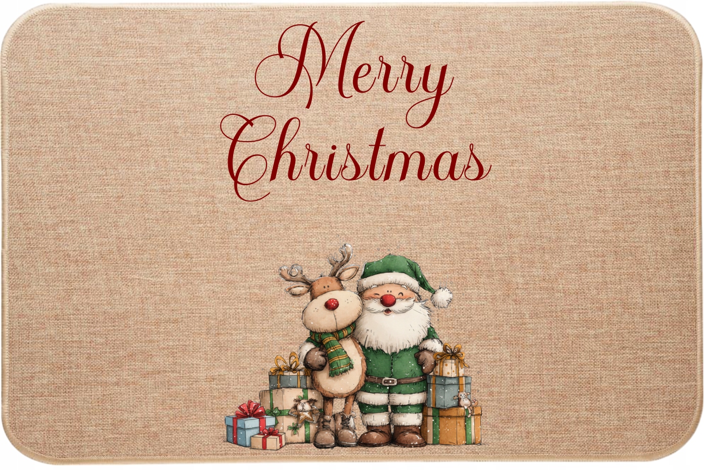 Dekorativní lněná rohožka do domu s vánočním potiskem Merry Christmas