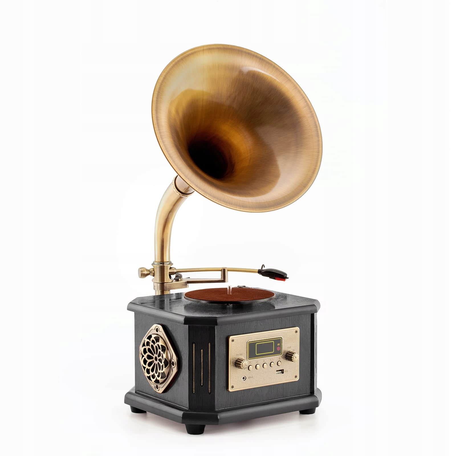 Retro gramofón s Am/fm rádiom – Vintage štýl Pilot Usb Čierne drevo