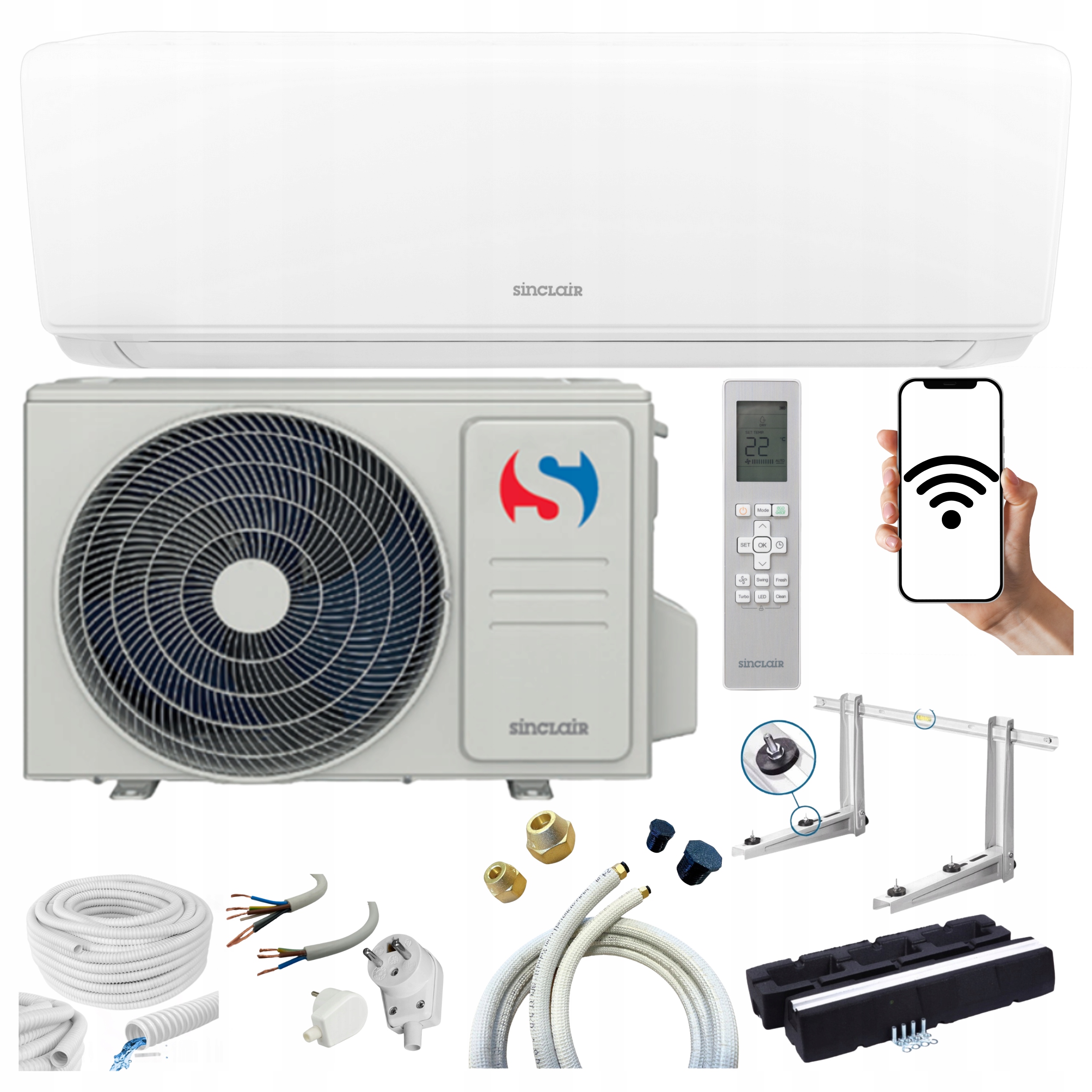 Domáca klimatizácia Sinclair Sky 3,5 kW 40 m2 WiFi Ohrievač Sada Na Montáž