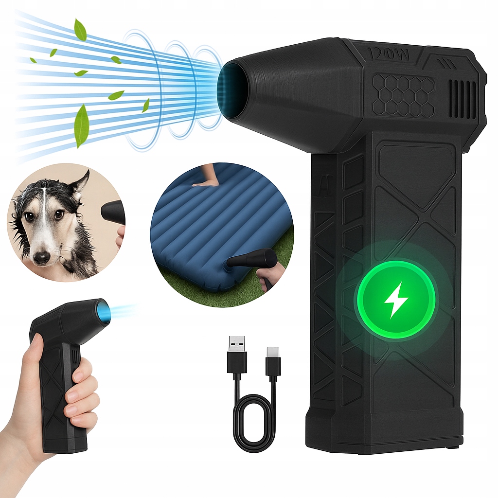 Czarna Dmuchawa Mini Turbo Jet 3 Prędkości Usb-c do Sprzętu