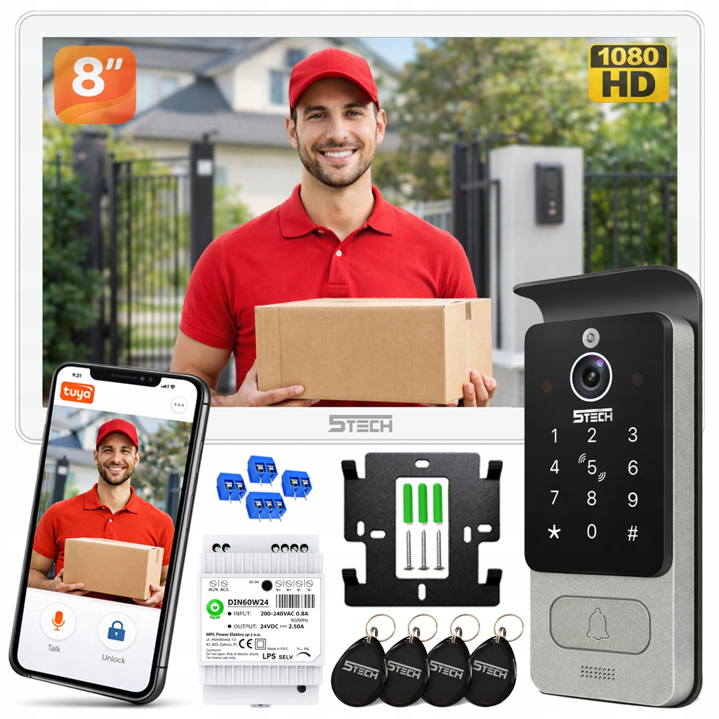 Wideodomofon Cyfrowy 5TECH Wi-Fi Virgo One 82228 Czytnik Kod 2-Żyłowy Din