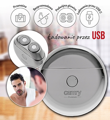 Golarka Podróżna Bezprzewodowa 2 Głowice USB C Camry CR 2938