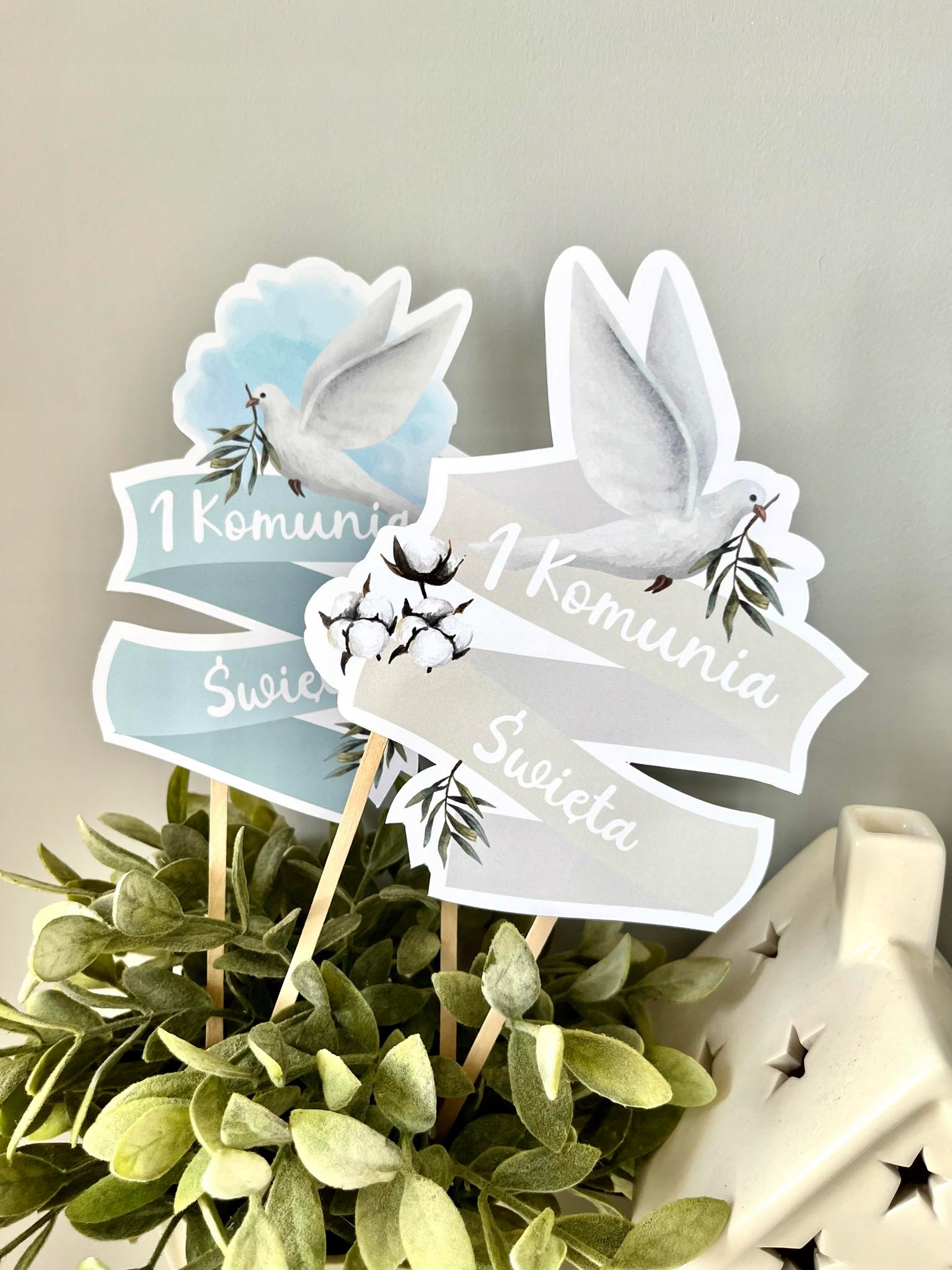 Toper komunijny na tort, błękitny, 2-stronny Marka Labels