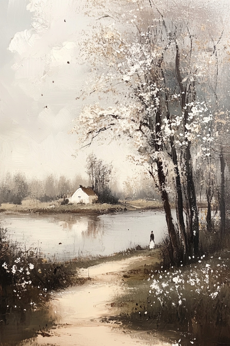 Obraz Na Plátně Canvas Krajina Řeka Dům Stromy Vesnice Vintage Retro 80x120