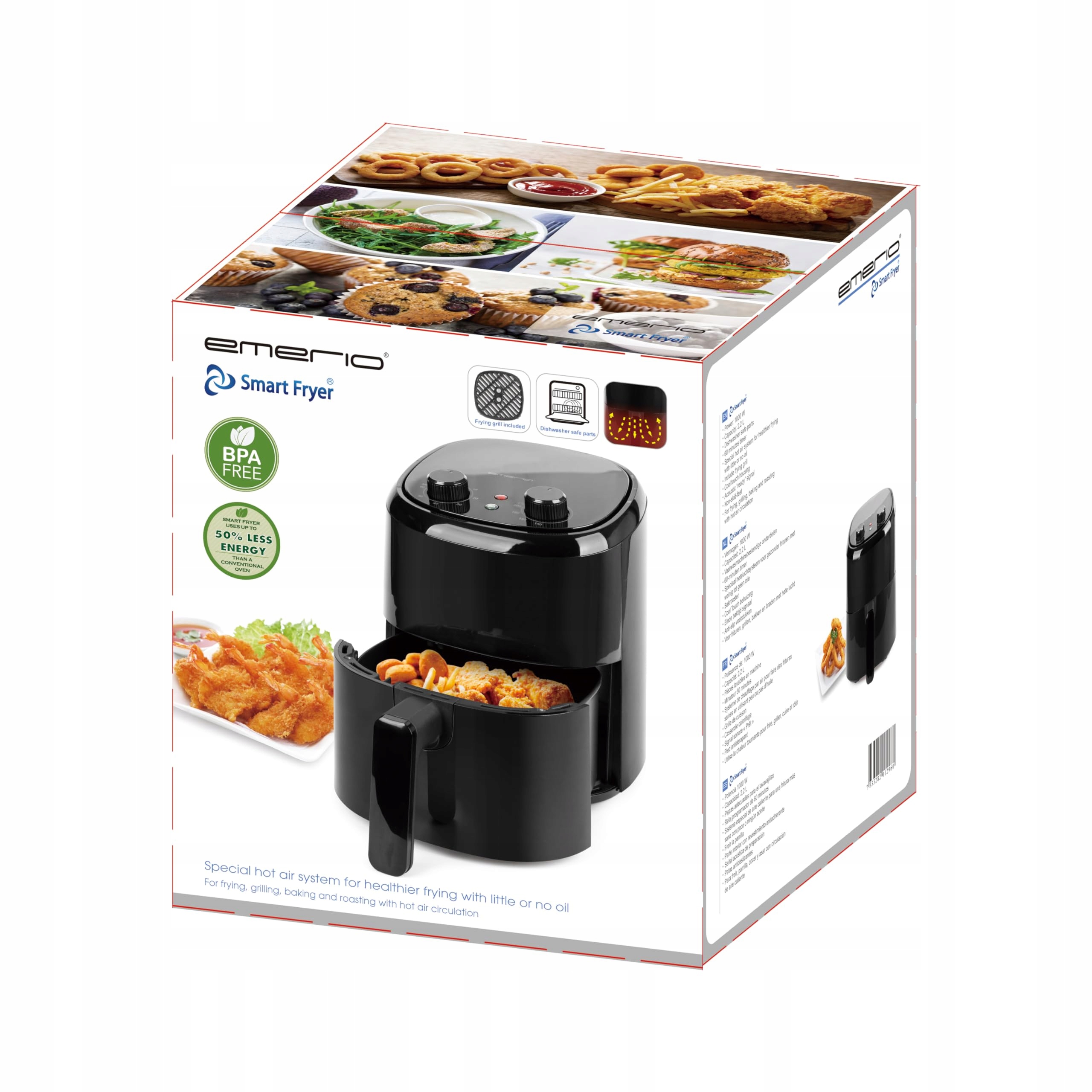 EMERIO Frytkownica Beztłuszczowa AirFryer 2,2L 1000W Zdrowe Smażenie — miniatura 7