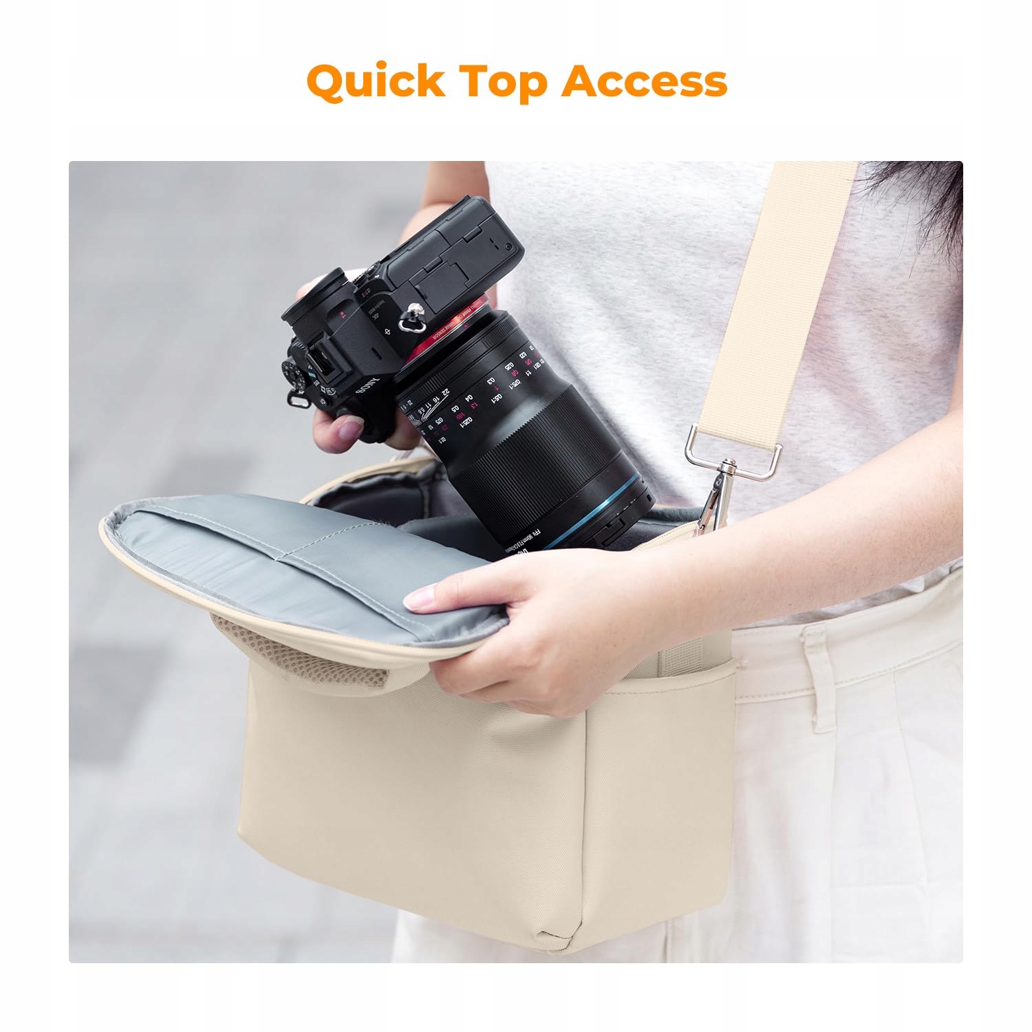 K&F CONCEPT Plecak Na Aparat Torba Na Ramię Dla Fotografów Beżowy — miniatura 4